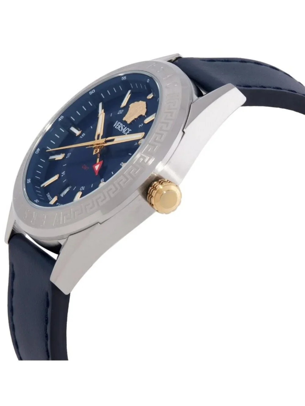 NWT Versace V-Code GMT Quartz Blue Dial Men's Watch